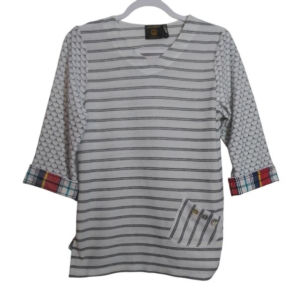 Vecceli Italy Knit Pull Over Mixed Print Top Artsy Size M - Picture 1 of 9